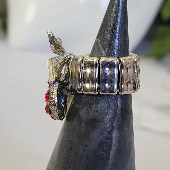 Silver Red Crystal Cherry Stretchy Ring - Picture 3 of 7